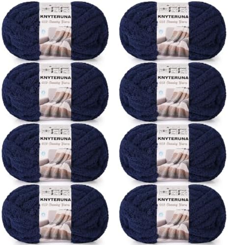 Chunky Yarn for Hand Knitting, #10 Chunky Blanket Chenille Yarn, Large Bulky Thick Jumbo Yarn, Super Chunky Knit Yarn for Crocheting, 8 Skein (8 oz 22 yds Each Skein), Navy Blue