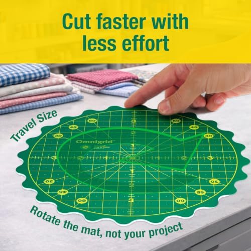 Omnigrid 360 Rotating Self-Healing Cutting Mat, 8 Inch Precision Fabric Cutting Mat with Durable Surface for Quilting, Sewing & Crafts