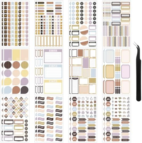 Ctosree 24 Sheets Planner Stickers with Tweezer to Do List, Neutral Color