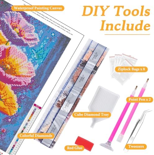 Diamond Art Kits for Adults & Beginners, Flower Diamond Painting Kit