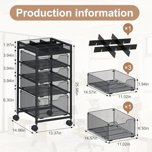 Rolling Utility Cart with 4 Drawers, Craft Organizer and Storage Carts with DIY Divider, Lockable Wheels Storage Organizer for Art Supplies, Store for Brushes & Paints & Small Parts(Patent Pending)