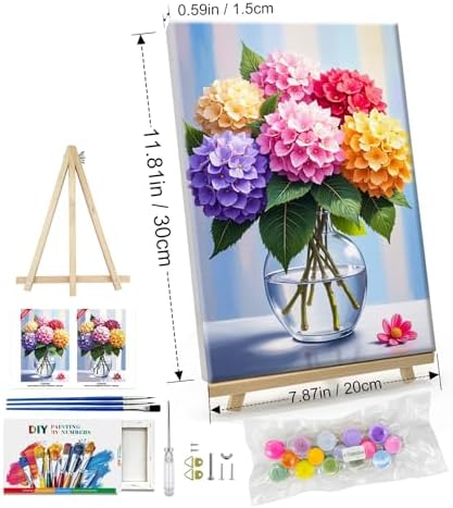 ATDMS Paint by Numbers Kit for Adults Flowers Paint by Number with Frame Hydrangea Paint by Number with Easel DIY Floral Oil Painting by Numbers for Gift Home Wall Decor 8x12 Inch