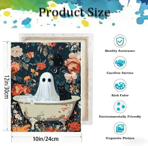 Ghost Paint by Numbers Kit for Adults Beginner with Framed 10x12 Inch