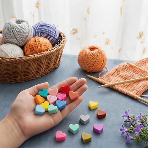 ZZXLLRO 20Pcs Heart Knitting Needle Stoppers Silicone Point Protectors Accessories Fit Size 2.5-13 (3mm-9mm) for All Different Needle Materials
