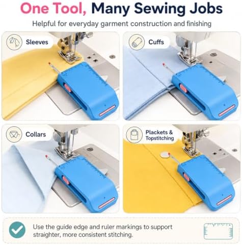 2PCS Magnetic Sewing Machine Seam Guide Tool – 4-in-1 Edge Guide with Built-in Seam Ripper & Ruler Scale for Cuffs, Plackets, Topstitching, ABS Sewing Accessory for Beginners (Blue+Pink)