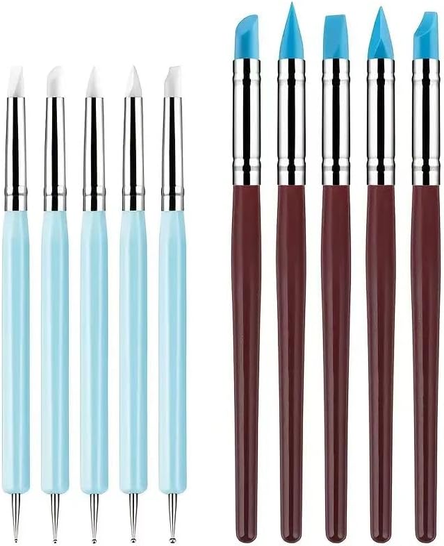 10 Pcs Silicone Clay Sculpting Tools Set, Double-Ended Dotting Tools & Silicone Brushes for Polymer Clay, Air Dry Clay, Pottery & DIY Crafting