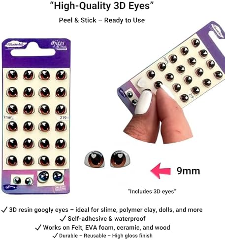 3D Resin Doll Eyes – 7mm Self-Adhesive Craft Eyes (24 pcs / 12 Pairs) – Realistic Cabochon Eyes for Amigurumi, Dolls, Polymer Clay, Cold Porcelain, Felt & DIY Crafts (Dark Brown)