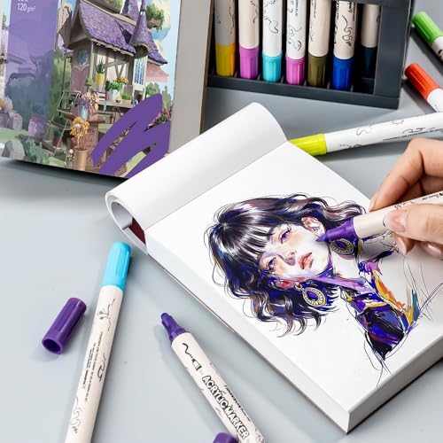 TRANSON A6 Mini Sketchbook Marker Pad, 80lb/120gsm Heavyweight Art Paper, No Bleed Through, 100 Sheets/200 Pages 4.13"x5.83" for Drawing & Sketching