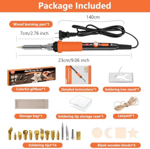 Wood Burning Kit, 23pcs Wood Burning Pen Adjustable Temperature 200-450°C