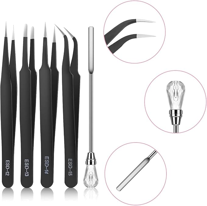 11 Pcs Resin Mold Tools Set Stirring Needle Spoon Tool Tweezers Precision Kit,Anti-Static Electronics Tweezers Set for Resin Art Crafts,Jewelry Making,DIY Silicone Epoxy Casting Resin Molds(White)