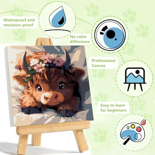 Reivworl Framed Cow Paint by Numbers Kit for Adults Beginner 10×10 inch