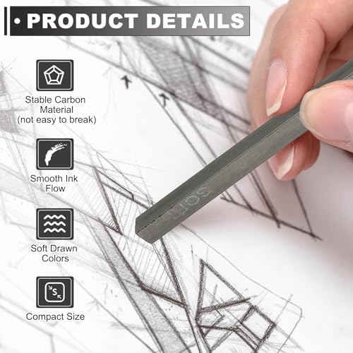 PATIKIL Compressed Charcoal Sticks, 6 Pack 4B Grade Art Supplies Sketch Square Stick for Artist Drawing Sketching Shading Painting, Black