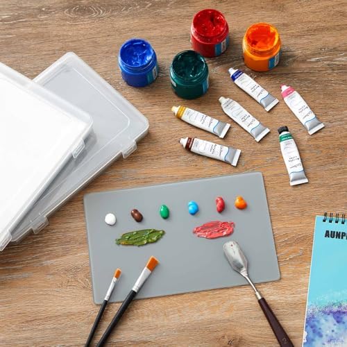 Nuanchu 2 Set Glass Oil Paint Palette, Airtight, 10.2 x 6.8 Inches, Grey | Handy Tempered Glass for Oil Painting, Moisture-proof lid Keep Paint Fresh, Portable Travel Outdoor, Leak-proof Airtight Seal