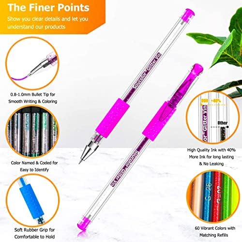 Soucolor 120 Glitter Gel Pens,60 Refills,Gel Pens for Coloring,Journaling