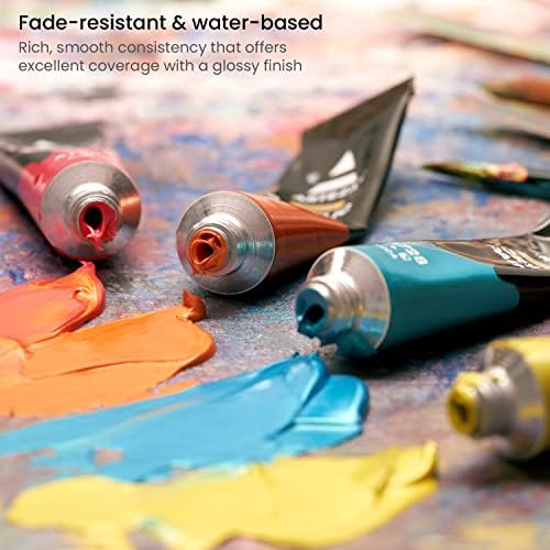 ARTEZA Acrylic Paint Set 50 Colors 0.41 fl oz/12ml, High-Viscosity, Richly Pigmented Paints for Canvas, Wood & Crafts, Water-Based Formula, Holiday Gift for Artists & Painters