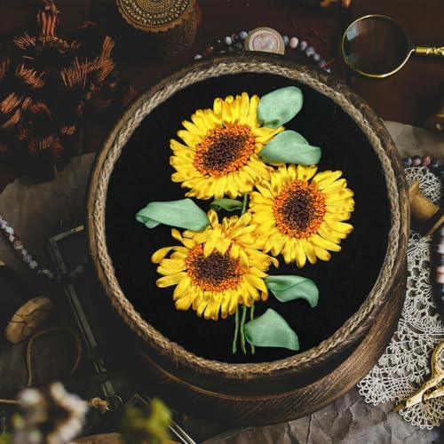 FONNUY Ribbon Embroidery 3D Flowers Pattern Design Kit Embroidery DIY Handwork Set Oval Home Decoration (Sunflower)