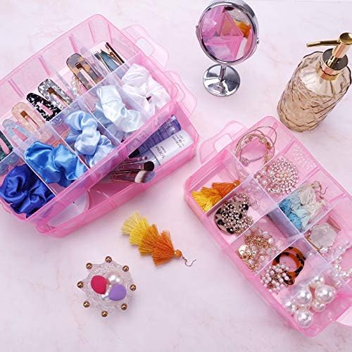 Bead Organizer 3 tier 30 grid Stackable Craft Hair Tackle Storage Pink | Stackable 3-Tier Design, Divided Compartments, for Beads Art Supplies Washi Tape Seeds Hair Accessories and Nails
