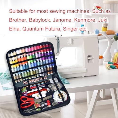 Sewing Kit with Case Portable Sewing Supplies for Home Traveler, Adults, Beginner, Emergency, Contains 60 Sewing Thread, Scissors, Needles, Measure etc（Dark Blue Green，XL)
