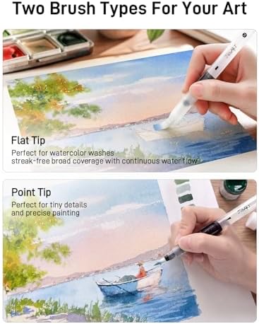 JusArt Water Brush Pens 12-Pack Leak-Proof Refillable Watercolor Pens
