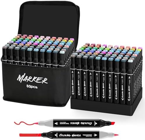 KJSHUANGTANG Alcohol Markers, Dual Tip Art Markers, Drawing Markers, Coloring Marker for Sketching Adult Coloring (80 Colors)