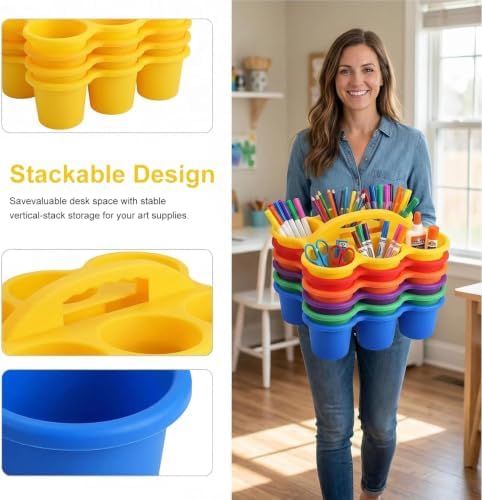 6-Pack Classroom Caddy Organizer with Handle, Vibrant Multicolor