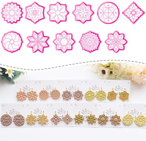 Xaekicr 11 Pcs Mandala Polymer Clay Cutters - Geometric Flower & Boho Shape Jewelry Making Tools for Earrings, Pendants & DIY Crafts, Soft Clay Molds