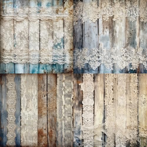 Vintage Lace & Wood Scrapbook Paper Pad 6x6, Single-Sided, 12 Designs, 24 Sheets, DIY Crafts, Scrapbooking Supplies