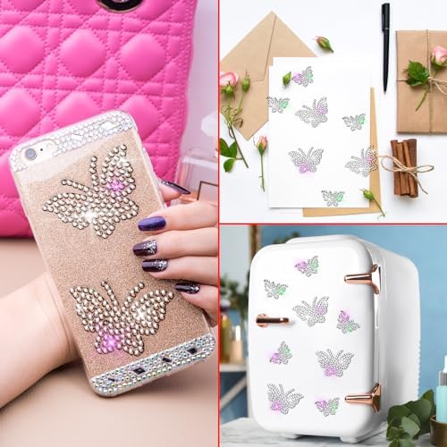 Epakh 84 Glitter Bling Rhinestone Sticker, Butterfly, Silver