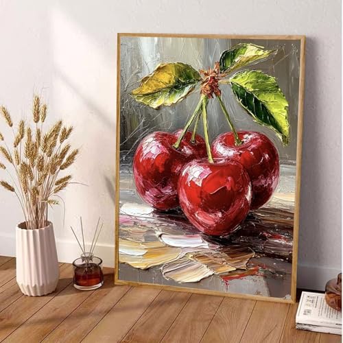 AIBOERL Diamond Art Kits for Adults,Cherry Diamond Painting Wall Decor | Round Drill Vintage Cherry Diamond Painting for Beginners DIY Rhinestone 5D Diamond dots(Gemstone Craft)Wall Art Gift 12x16IN