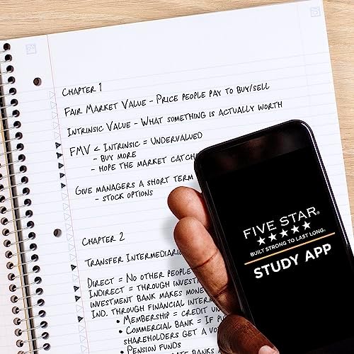 Five Star Spiral Notebook + Study App, 6 Pack, 5 Subject, College Ruled Paper, Fights Ink Bleed, Water Resistant Cover, 8-1/2" x 11", 200 Sheets, Assorted Colors (73793)