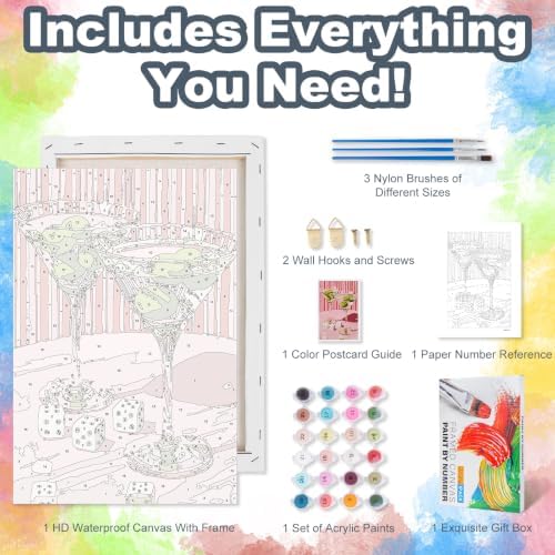 Cocktails Framed Paint by Numbers Kit for Adults Beginner 8x12 inch
