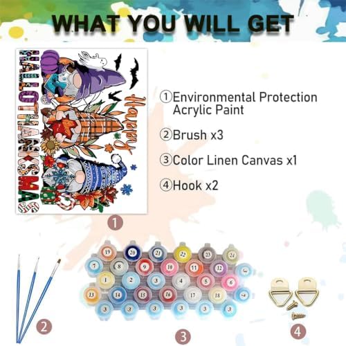 Halloween Paint by Numbers Kit for Adults,Gnomes Paint by Number 12x16 in