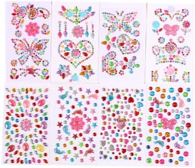 Gem Stickers for Crafting, Face, Eye, and Body Makeup, DIY Decoration, Kids' Rewards (Gem Stickers F (8 Sheets))