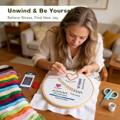 RONOSEN 2026 Upgraded DIY Embroidery Stitch Book Kit with Sewing Cloth & Complete Tools, Portable All-in-One Hand Embroidery Kit for Adults & DIY Craft Lovers