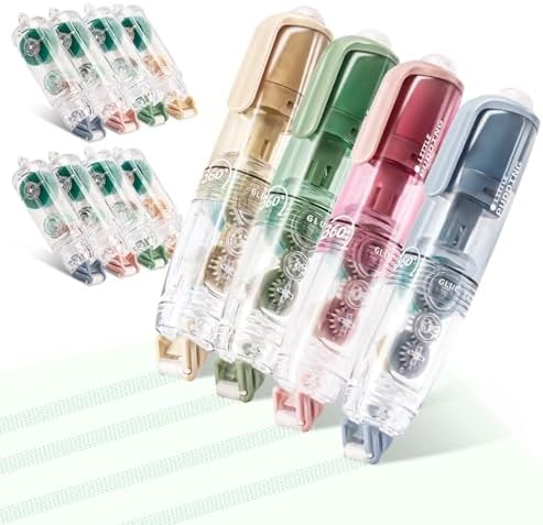 4 Pack Double Sided Tape Roller with 8 Refills for Crafts, Total 196.8 FT