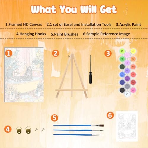 MAXBYE Framed Paint by Numbers Kit for Adults, Zebra in Bathtub Canvas Painting by Number with Wooden Easel, DIY Acrylic Craft Art Kits with Tools for Beginners Gift Home Wall Decor 10×14 in