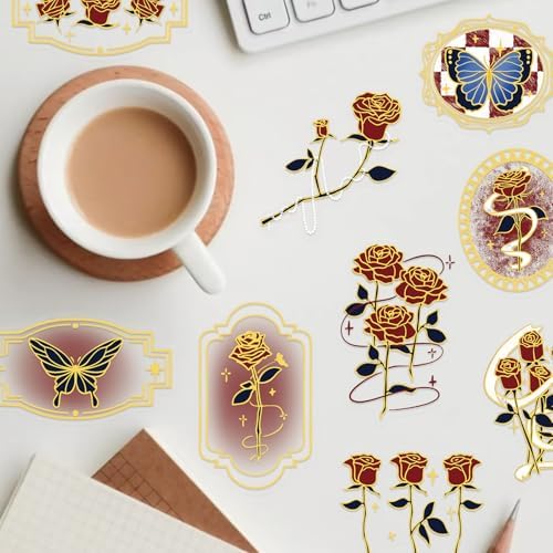 Flora Scrapbook Stickers Aesthetic Flowers Stickers Gold