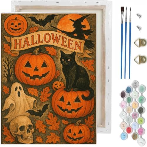 Halloween Paint by Numbers Kit for Adults-Pumpkin, DIY Oil Painting 10x12In