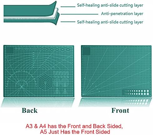 Self Healing PVC Cutting Mat, Gridded Rotary Cutting Board, Sturdy Craft Cutting Mat, Double Sided, A4, Dark Green