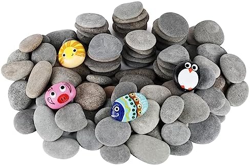 Simetufy 100Pcs 2"-3" River Rocks for Painting Bulk, Flat & Smooth Natural
