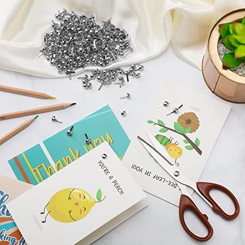 Hotop 500 Pcs Brad for Paper Crafts Metal Paper Fasteners, Silver