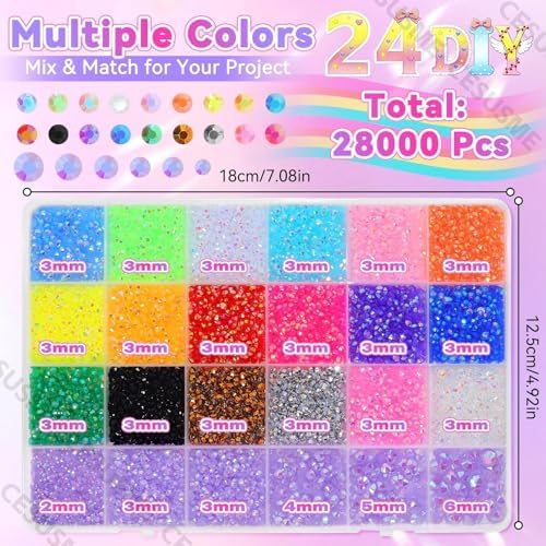 28000 Pcs Color Rhinestones Bedazzling Kit, Purple Resin Gems for Crafting