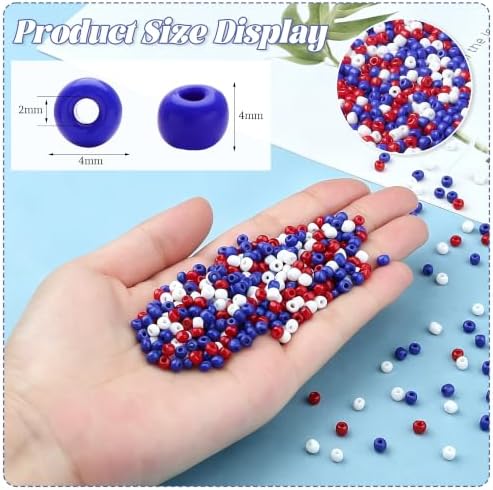 ZHIYUXI 3000Pcs 4mm Patriotic Glass Seed Beads for Jewelry Making