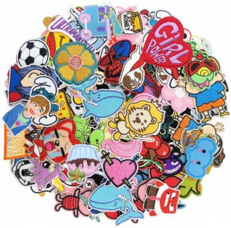 60 Pcs Random Cute Cartoon Embroidery Patches, Vibrant Rich Hues, Iron On/Sew On Decorative Patch Applique for Clothes, Dress, Hat, Jeans, DIY Accessories