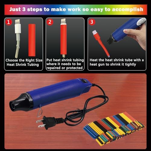 Wire Heat Shrink Tubing Kit + Mini Heat Gun for Shrink Tubing + 328pcs 2:1 Wire Shrink Wrap Tubing + for Wires,Shrink Wrap and Cable Repair.