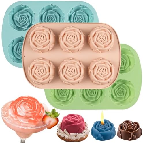 Rose Silicone Mold, 3 Pack Rose Candle Molds 18 Cavity