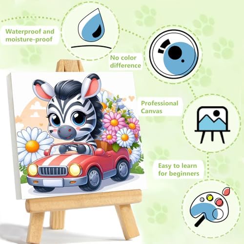 Reivworl Zebra Paint by Numbers Kit for Kids with Frame 8×8 inch