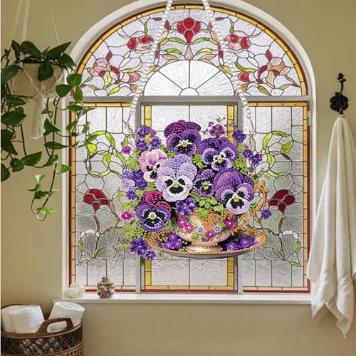 AIBOERL Diamond Art Kits for Adults, Pansy Acrylic Hanging Suncatcher