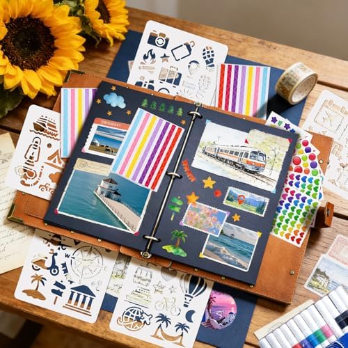 Leather Scrapbook Album 60 Pages Vintage Memory Book 8.5 x 11 Inch Travelling Journal Scrap Book Scrapbooking Supplies Kits DIY Paper Memory Photo Album for Anniversary Travel Vacation