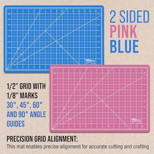 U.S. Art Supply 12" x 18" Self-Healing Cutting Mat 5-Ply - Double-Sided Pink/Blue Craft Mat, Non-Slip Cutting Mats for Crafts, Sewing, Quilting, Scrapbooking